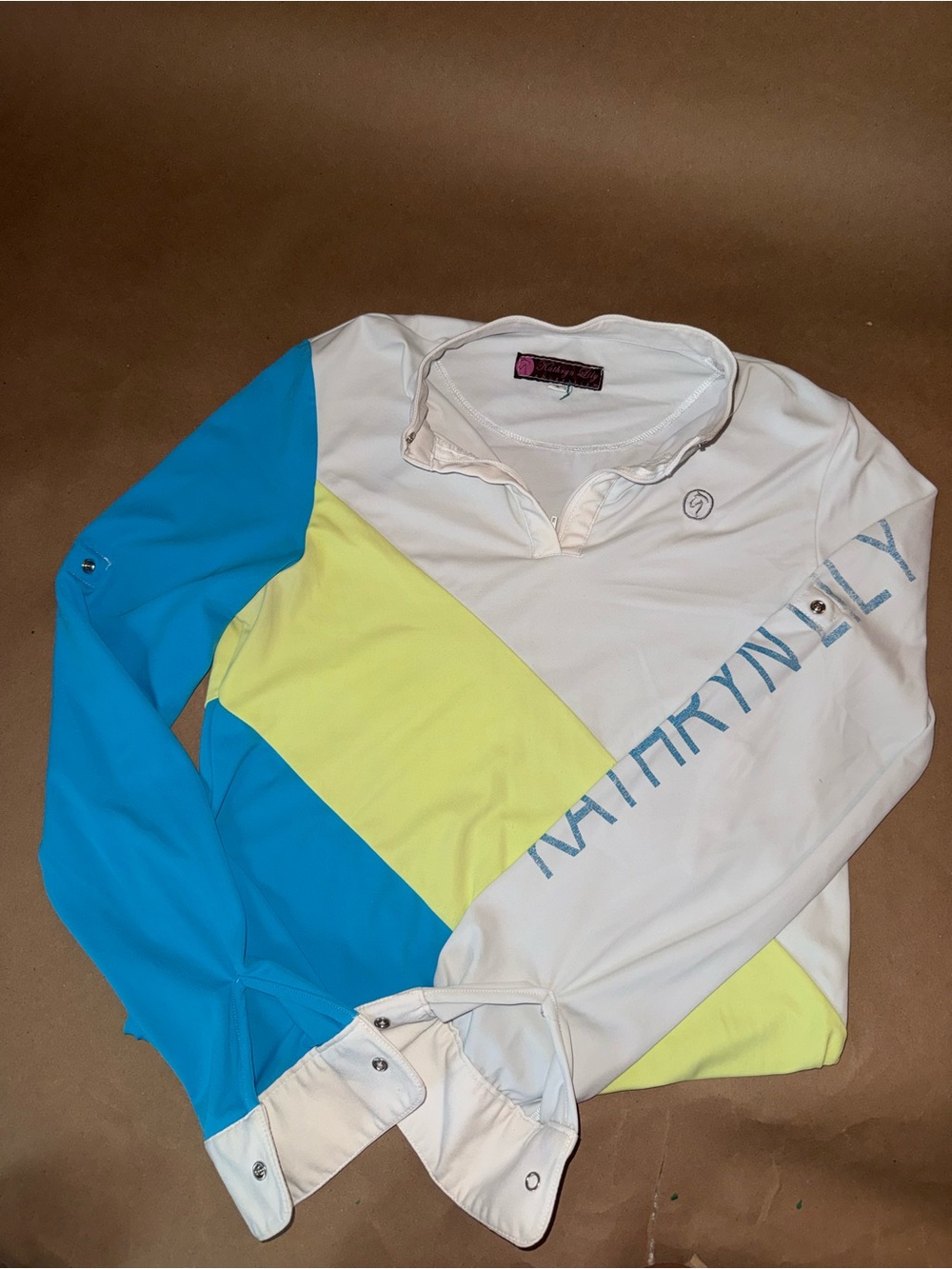 Kathryn Lily Show shirt with teal and lime color